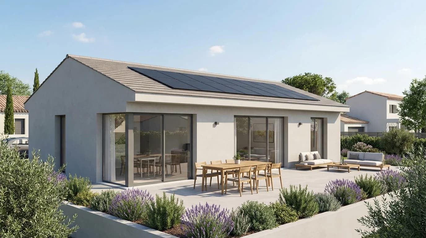 Maison provençale avec panneaux solaires intégrés respectant l'architecture locale