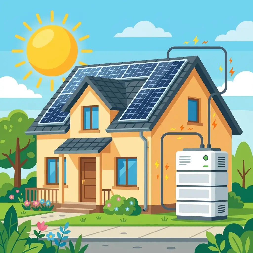 Batterie BYD Battery-Box modulaire installée devant une maison équipée de panneaux solaires