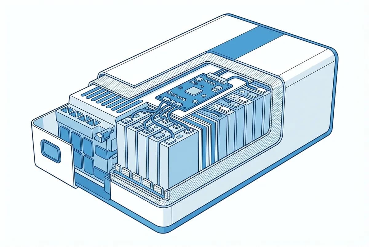 Coupe schématique d'une batterie lithium-ion de stockage solaire