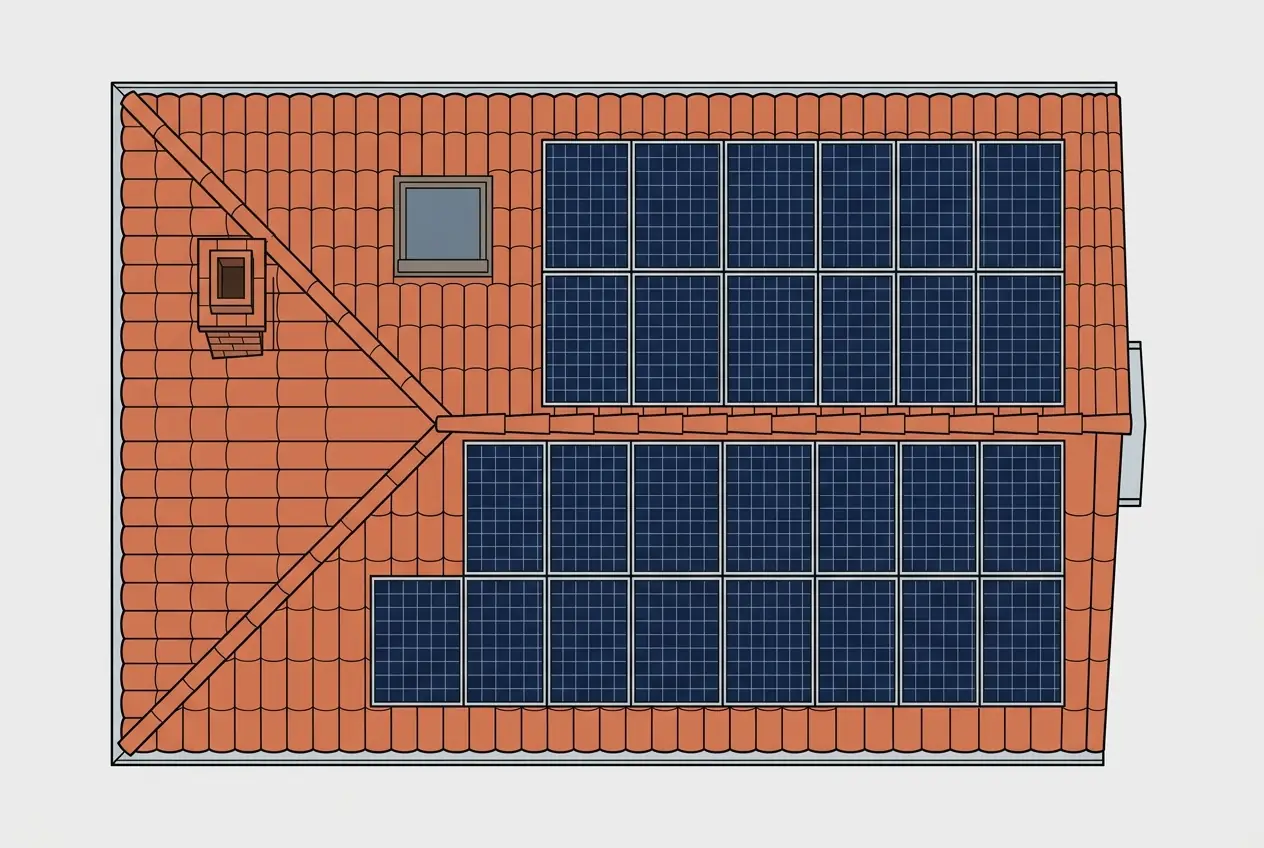 Illustration d'un calepinage de panneaux solaires vu de dessus sur une toiture
