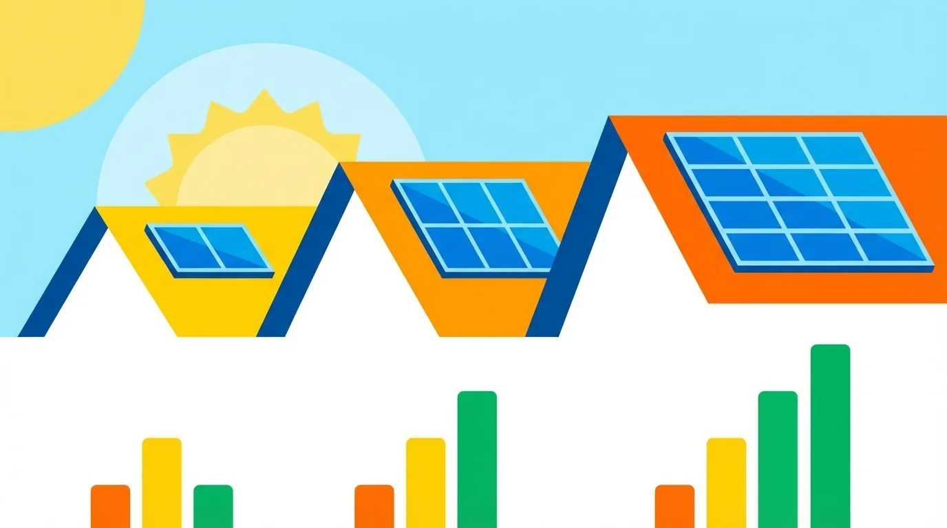 Schéma de dimensionnement d'une installation solaire sur une maison avec indication de la puissance