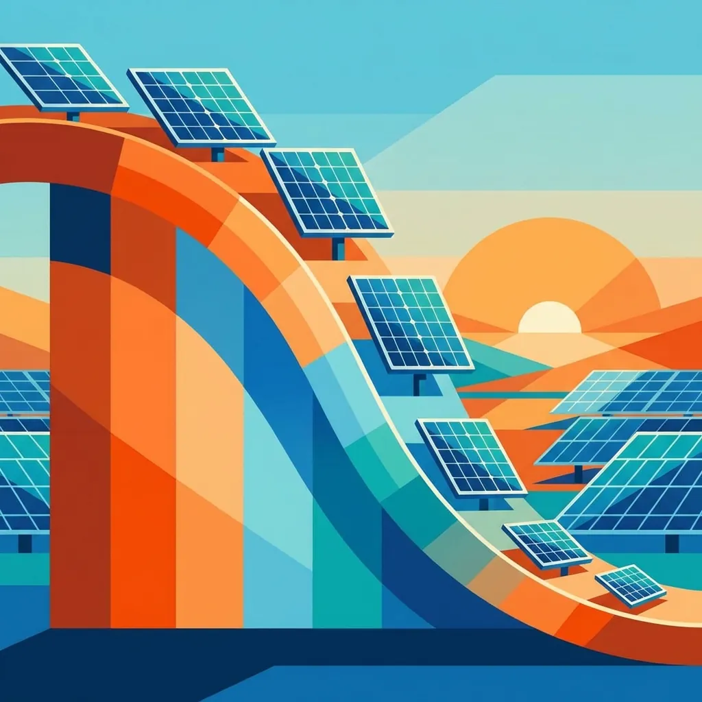 Illustration flat design représentant l'évolution et la baisse des prix des panneaux solaires
