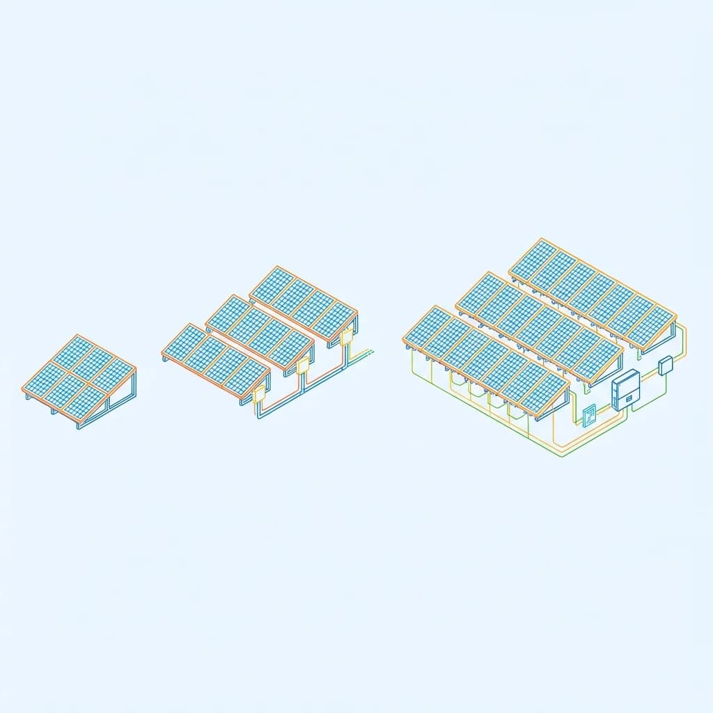 Schéma comparatif de panneaux solaires de différentes puissances 400W 425W 500W