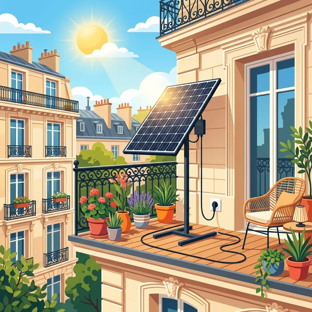 Kit solaire plug and play installé sur le balcon d'un immeuble français