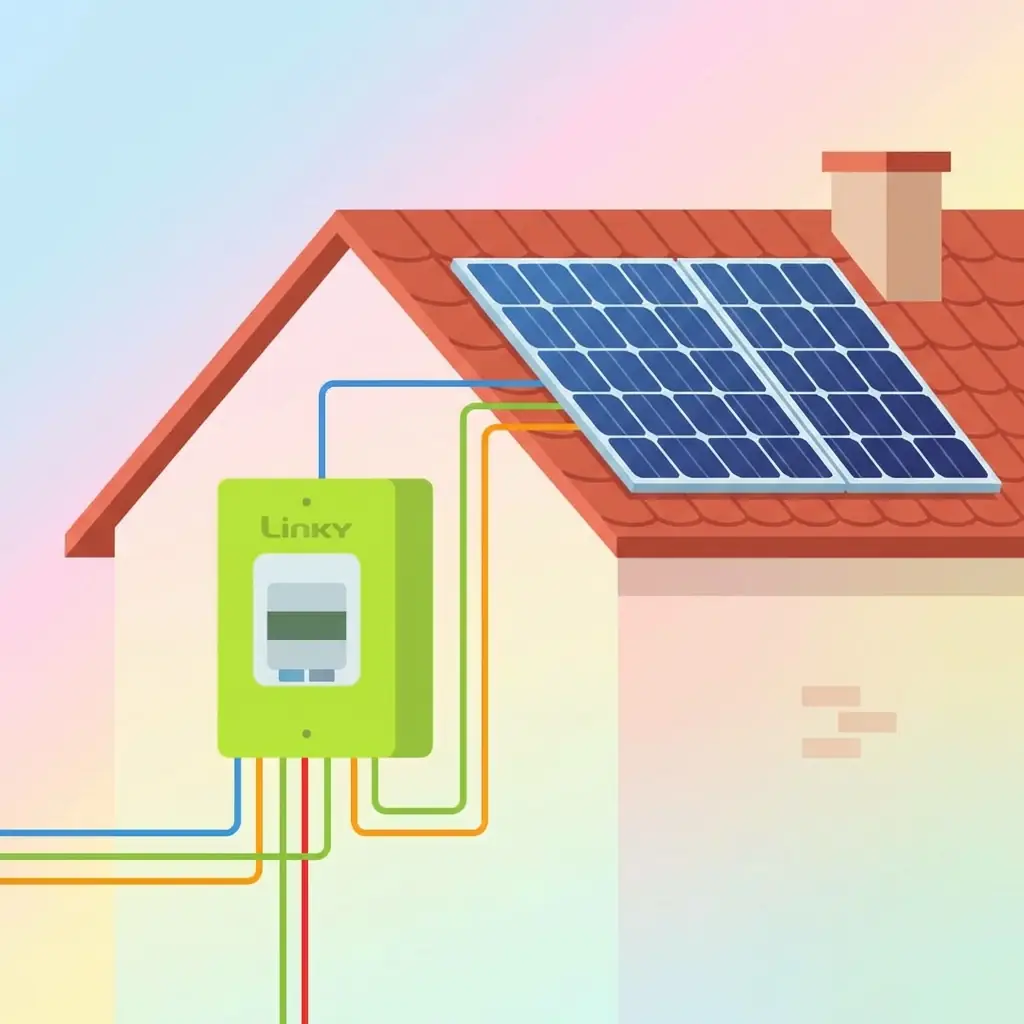 Compteur Linky connecté à une installation de panneaux solaires sur une maison