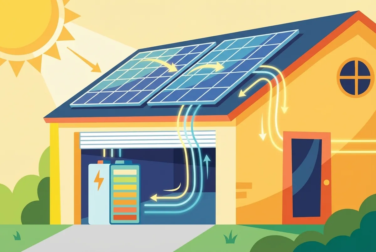 Maison équipée de panneaux solaires et d'une batterie de stockage