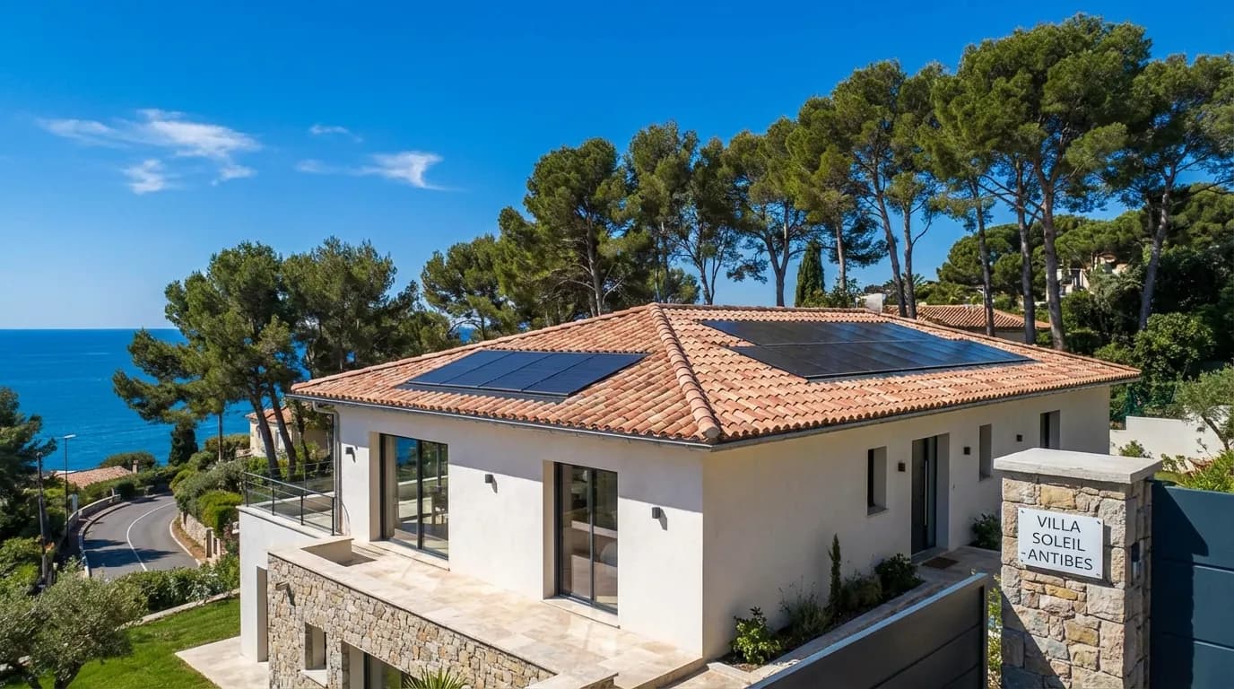 Villa antiboise avec panneaux solaires intégrés en toiture