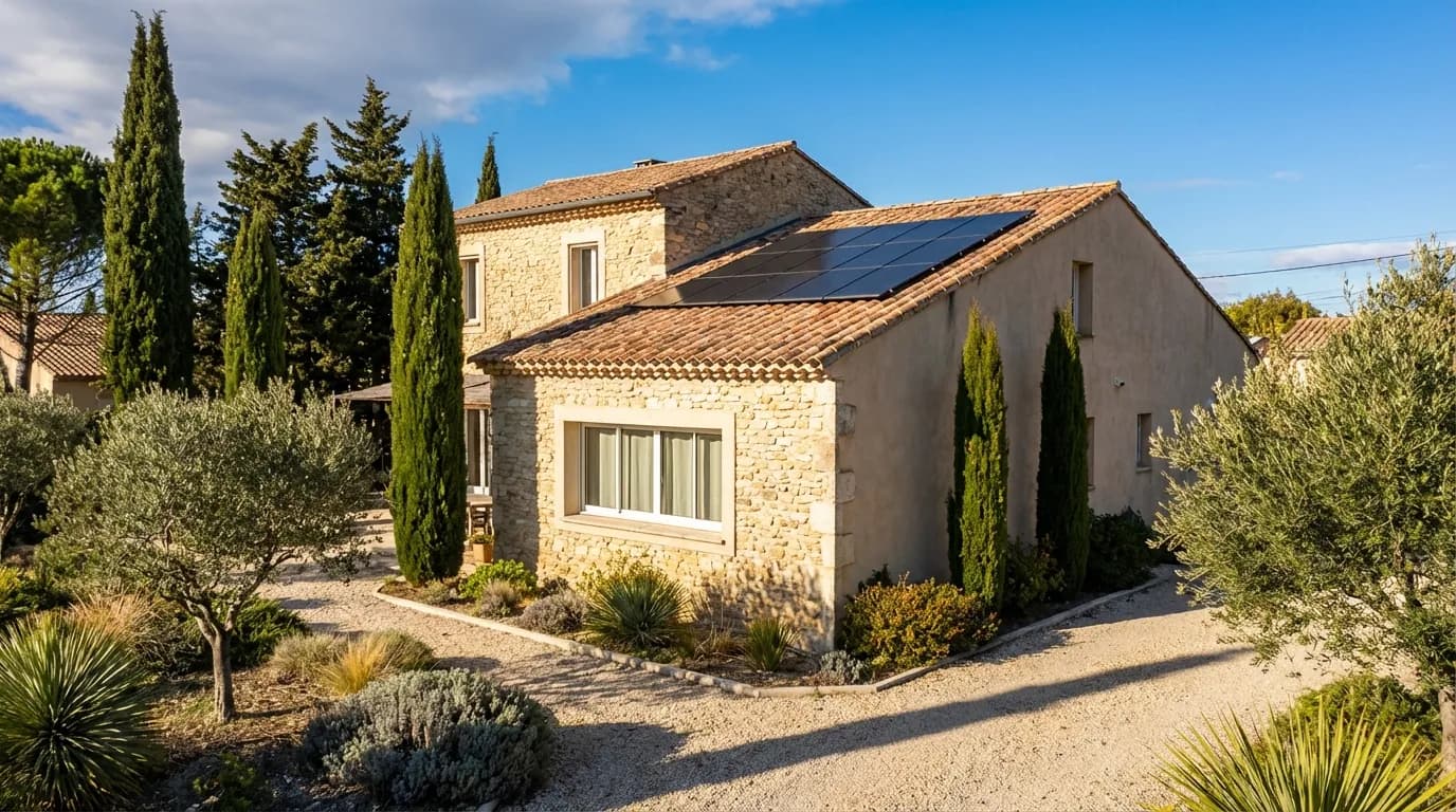 Maison typique avec panneaux solaires à Montfavet près d'Avignon