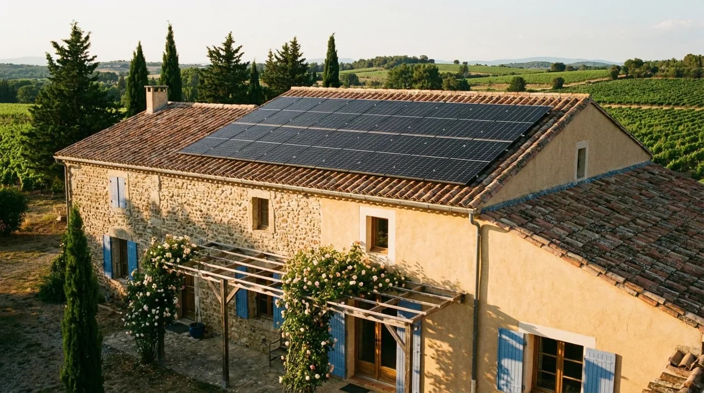 Maison typique de l'Hérault équipée de panneaux solaires à Béziers