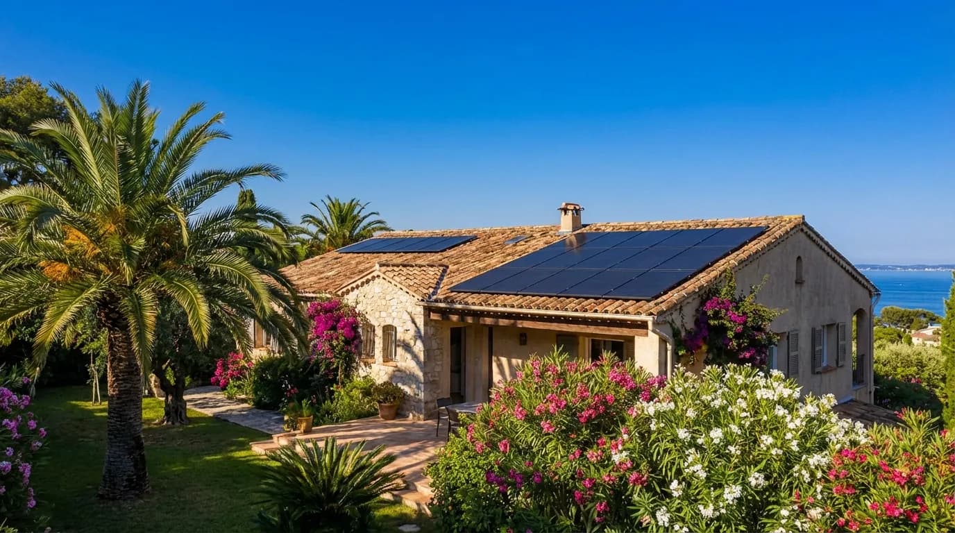 Maison méditerranéenne équipée de panneaux solaires à Cannes