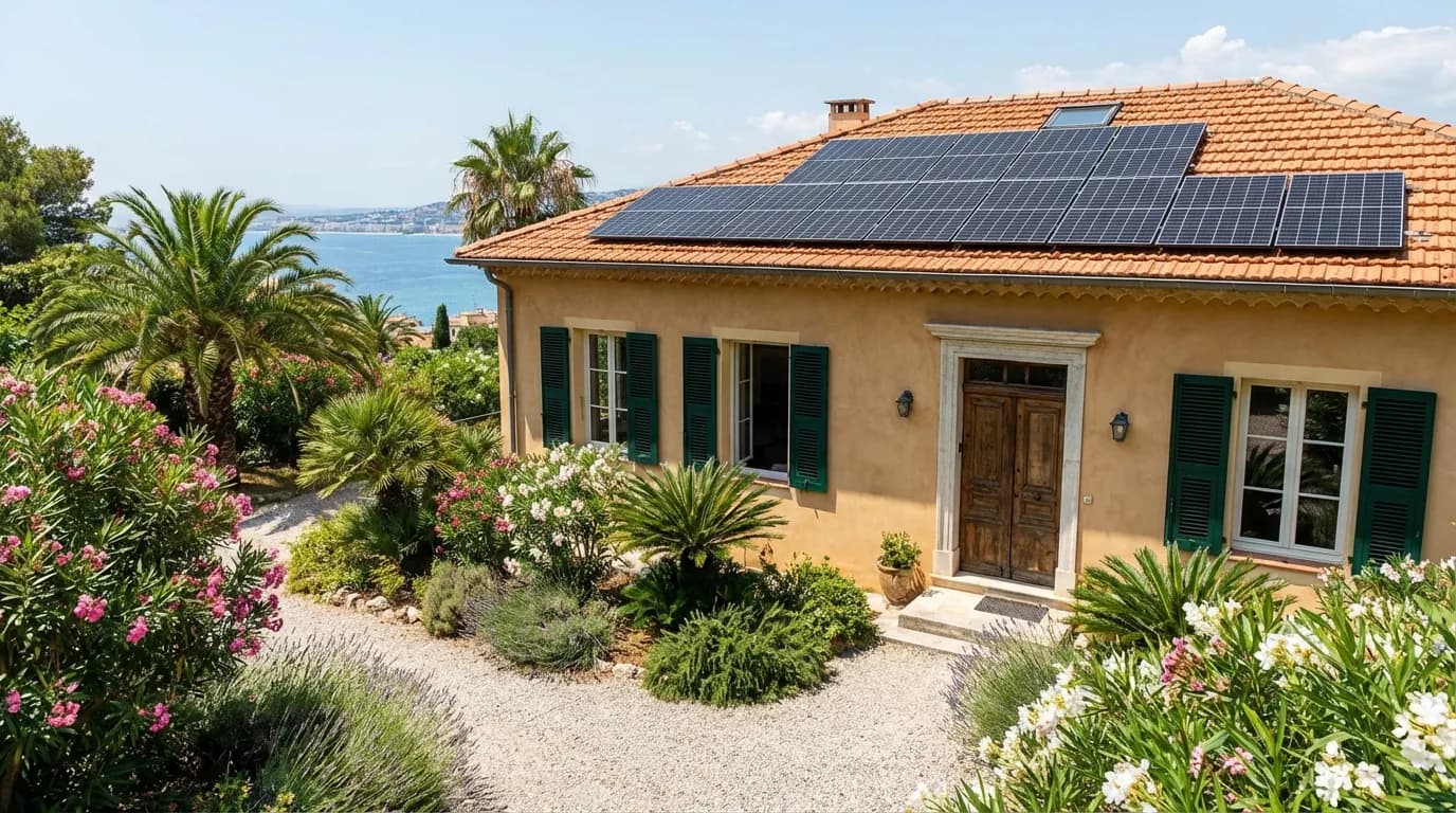 Maison niçoise typique équipée de panneaux solaires à Nice