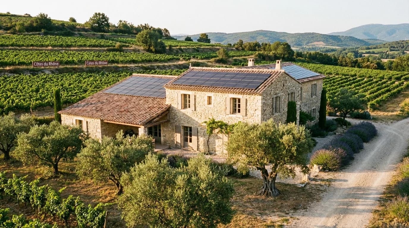 Mas provençal équipé de panneaux solaires près d'Orange