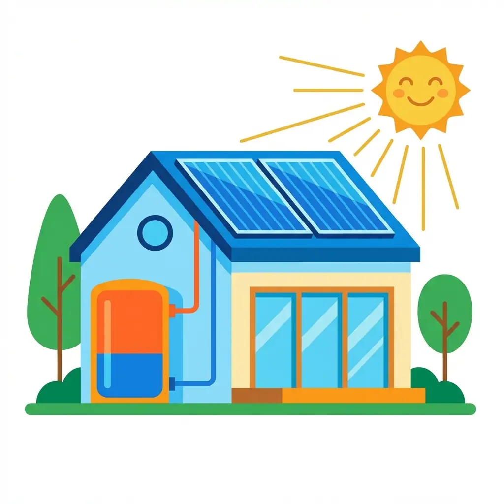 Capteurs solaires thermiques sur un toit de maison avec ballon de stockage pour eau chaude