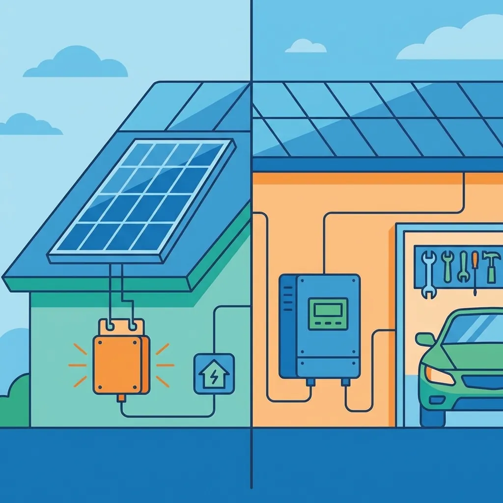 Comparaison visuelle entre micro-onduleur et onduleur central pour installation solaire