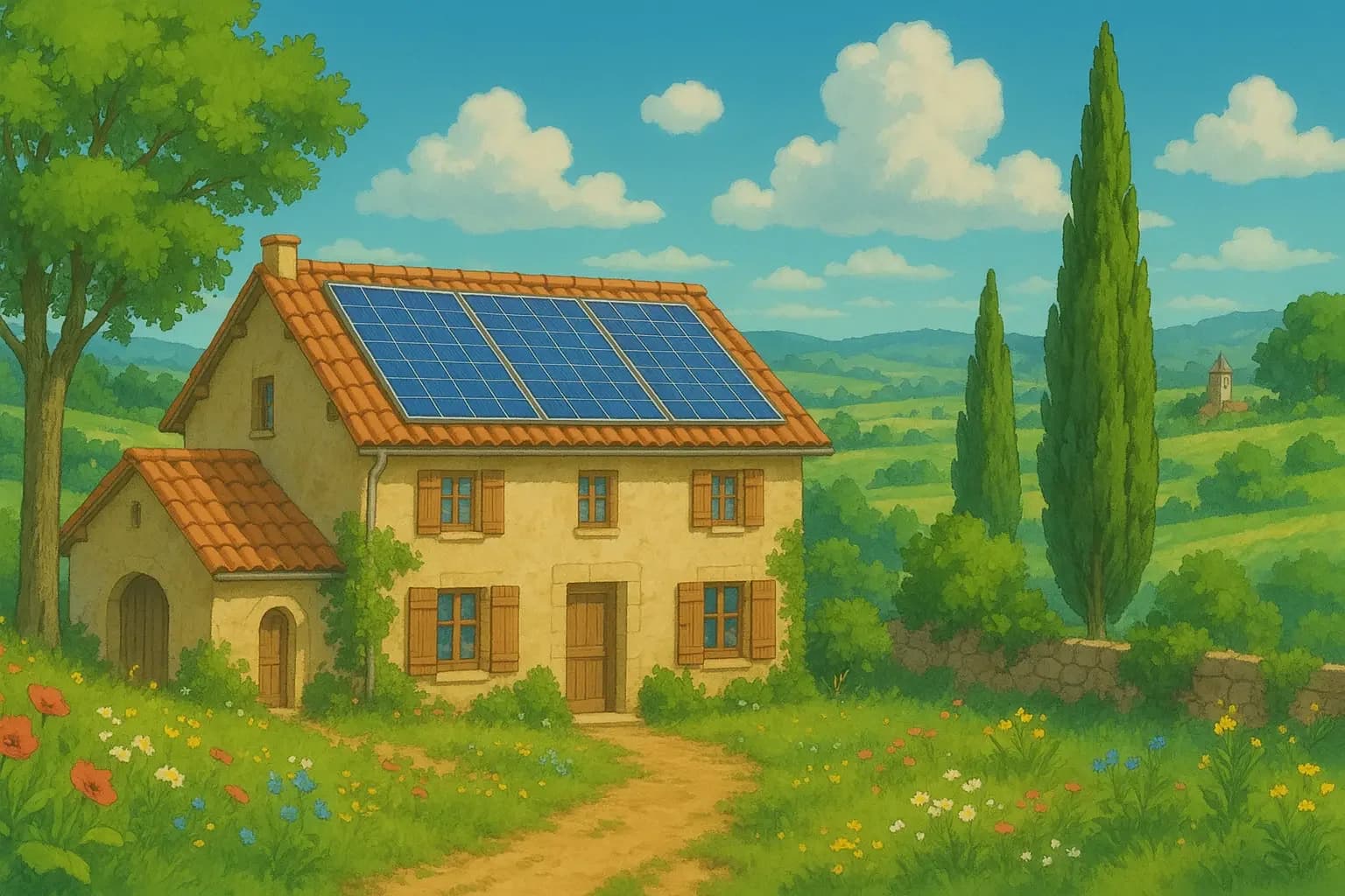 Maison avec des panneaux solaires en Occitanie