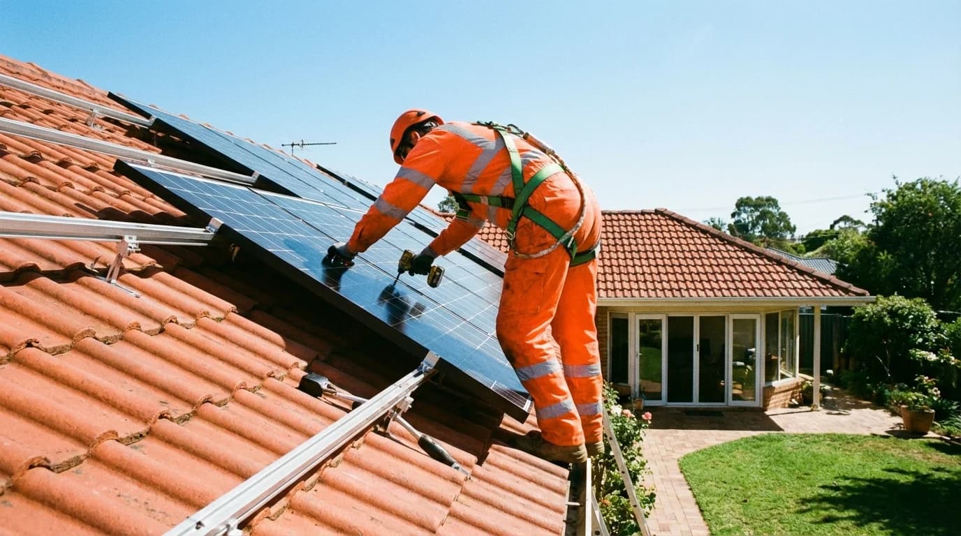 Technicien installant des panneaux solaires sur un toit à Bayonne