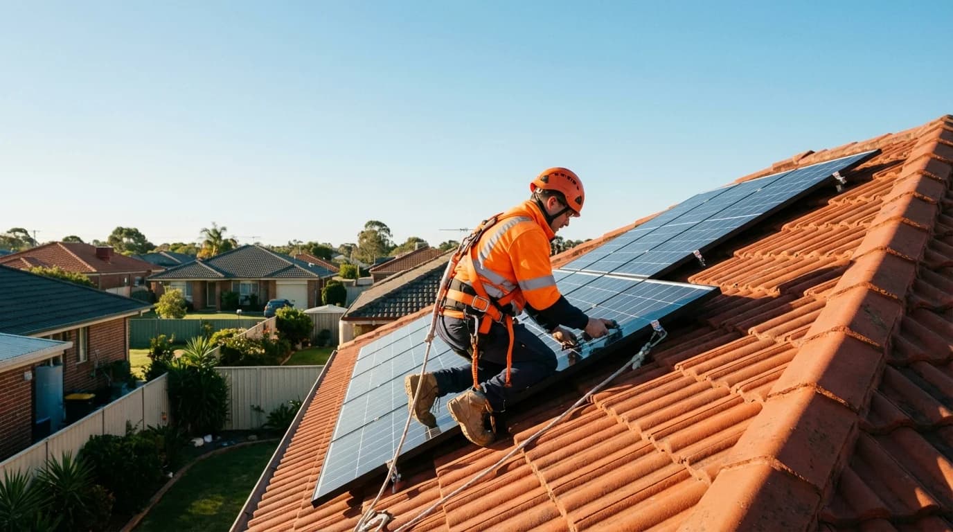 Technicien installant des panneaux solaires sur un toit à Pessac