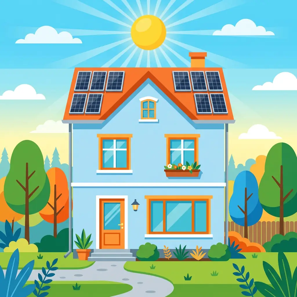 Maison individuelle de 100 m² équipée de panneaux solaires sur le toit