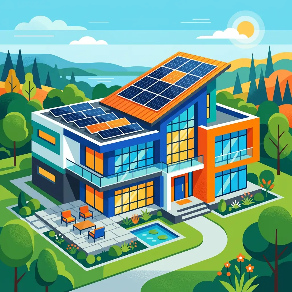 Grande maison de 200 m² équipée de panneaux solaires sur le toit