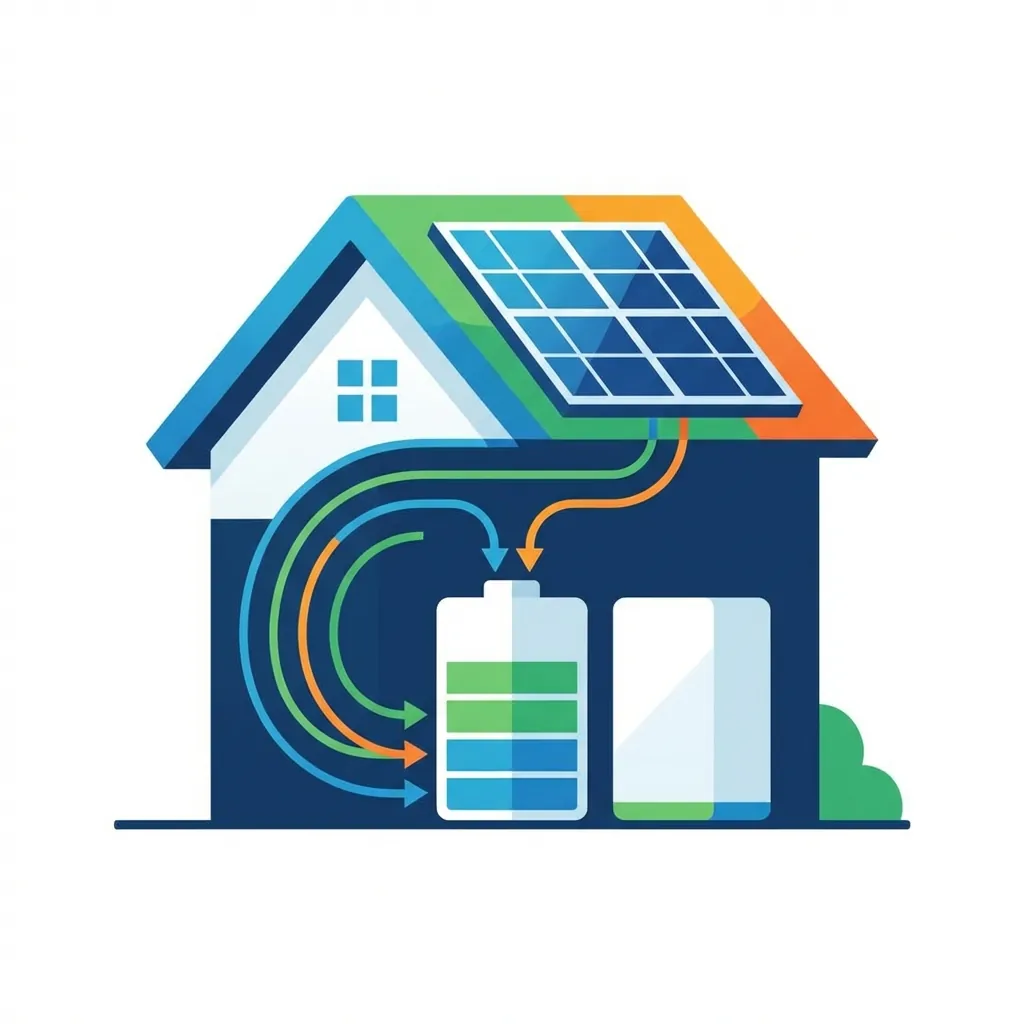 Batterie de stockage solaire connectée à des panneaux photovoltaïques sur une maison