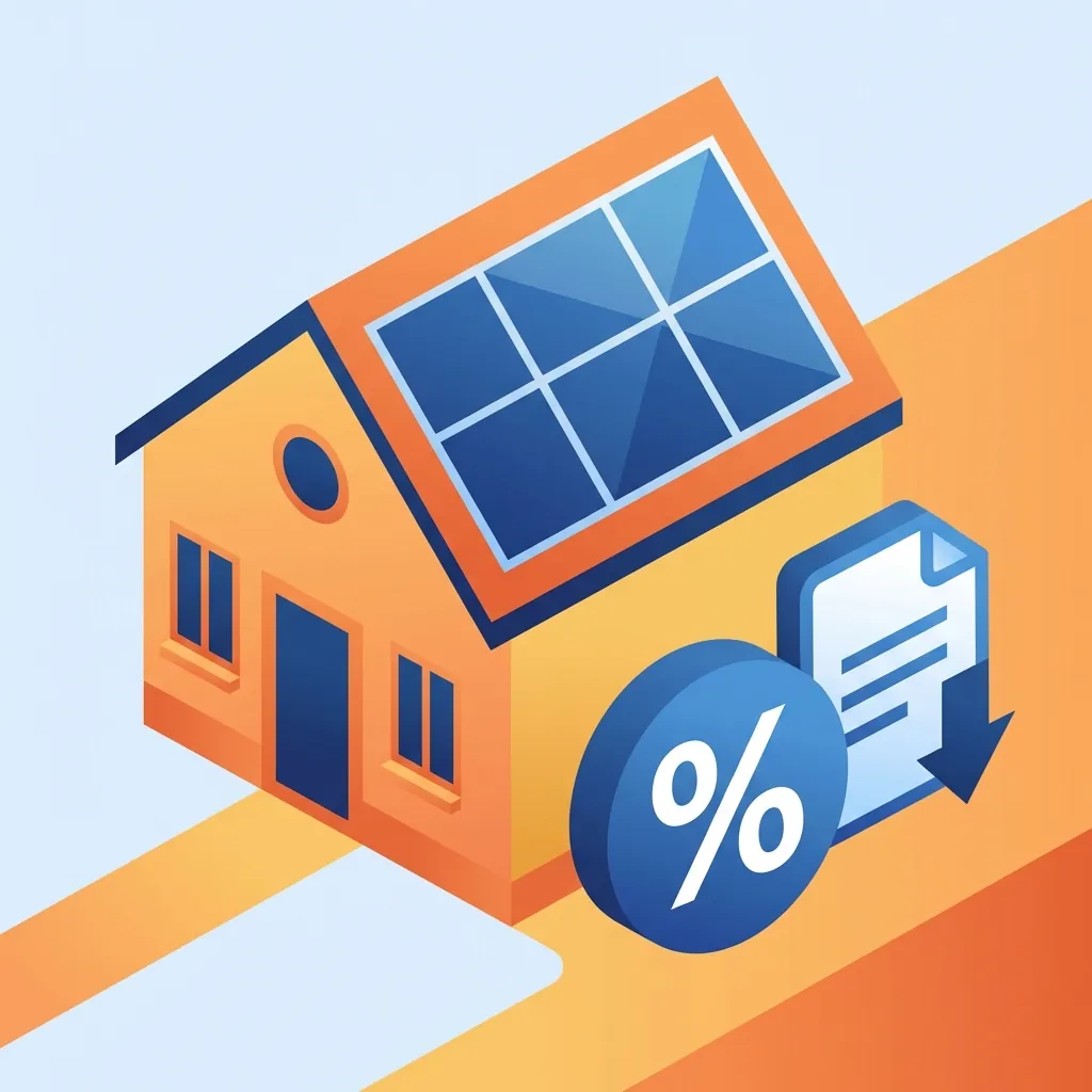 Illustration flat design de panneaux solaires avec symbole de TVA réduite